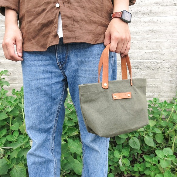 皮帆小提袋--抹茶綠 可當餐袋、出門便利小袋【改潮換袋】 第1張的照片