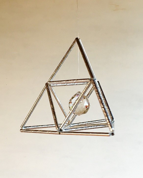 販売終了Sale　三角　幾何学オブジェ（ヒンメリ）　サンキャッチャー　シルバーのみ　クリスマスオーナメントなどに 1枚目の画像