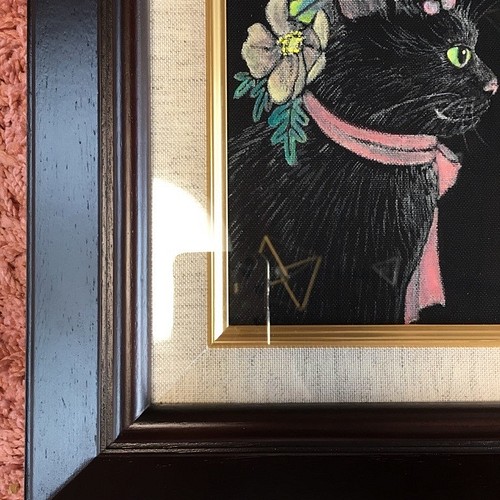 アート「黒猫」アクリル絵の具 絵画作品 原画 F0サイズ（額は別売り 