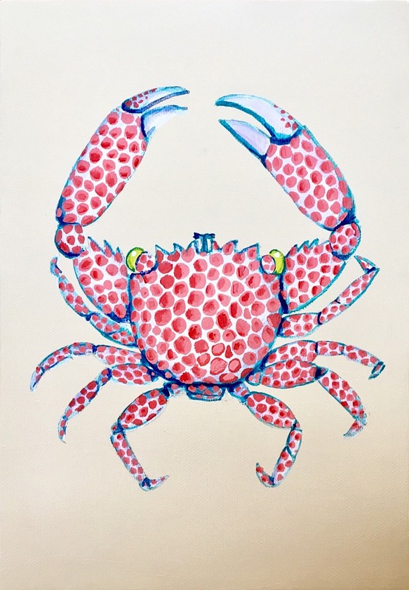 アート「水玉蟹」アクリル画　原画　ｓｍサイズキャンバス (額は別売り） 1枚目の画像