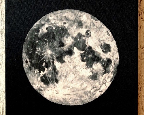 星月猫 アート「満月」絵画 F3 複製画 木製パネル貼り27.3 