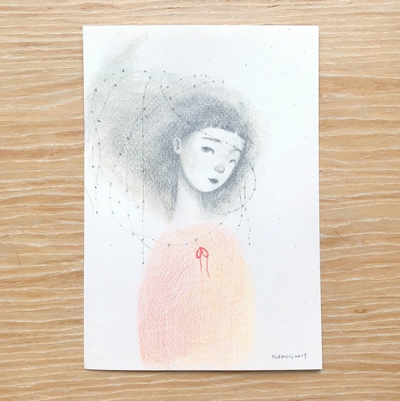 橘紅色的荊棘少女 手繪插畫明信片 第1張的照片