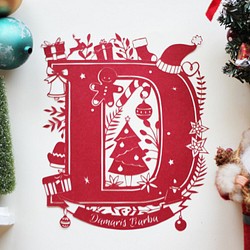 カスタム手作りクリスマスネーム紙切り絵（フレーム付き）|クリスマスプレゼント|クリスマス| 1枚目の画像