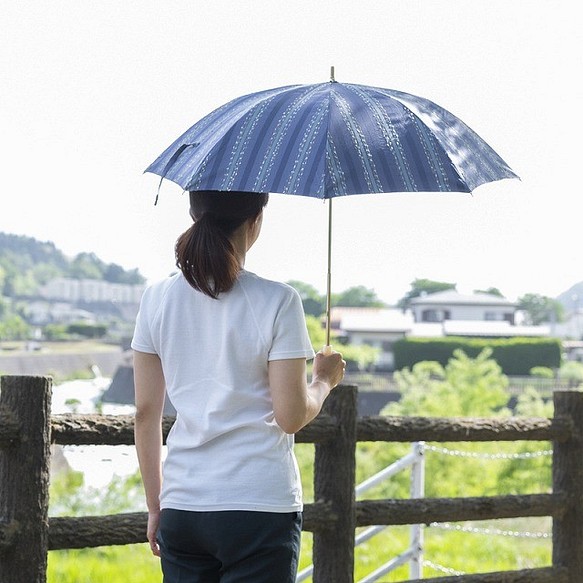 晴雨兼用ショート傘 Feel T ファンシーストライプ ブルー 小物 ファッション雑貨 槇田商店 通販 Creema クリーマ ハンドメイド 手作り クラフト作品の販売サイト