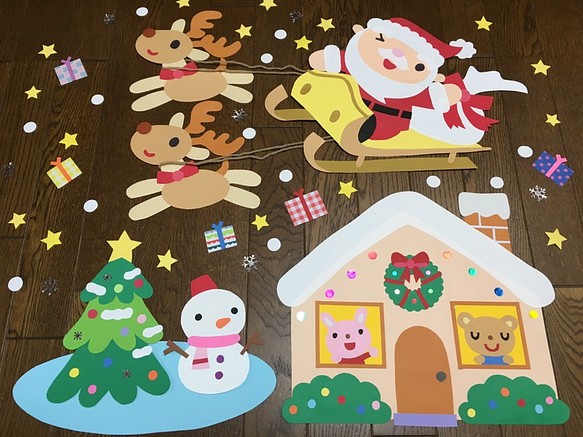 ☆大きな壁面飾り☆早く来てサンタさん プレゼント クリスマス 冬 雪 幼稚園保育園施設病院 1枚目の画像