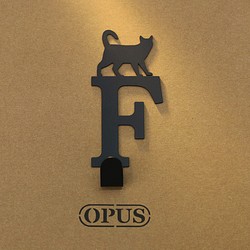 【OPUS東気金属加工】猫がFフックブラック/壁飾りフック/家具ハンガー/マスク収納/ハンガー/シェイプフック/トレースなし/ 1枚目の画像