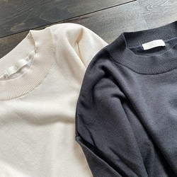 feather cotton®︎の7分袖丸首 knit tops / off white 1枚目の画像