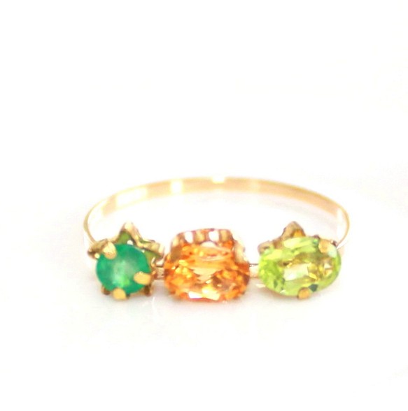 - ameiro -k18gp Emerald & Citrine & Peridot Ring 1枚目の画像