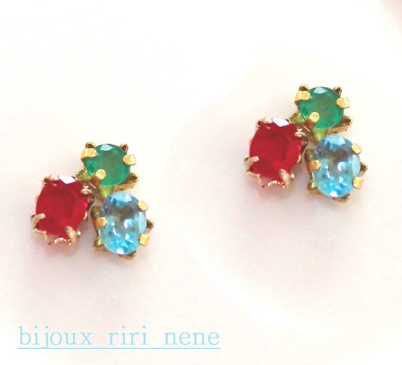 fukai no kirakira - Ruby & Emerald & Apatie Earrings