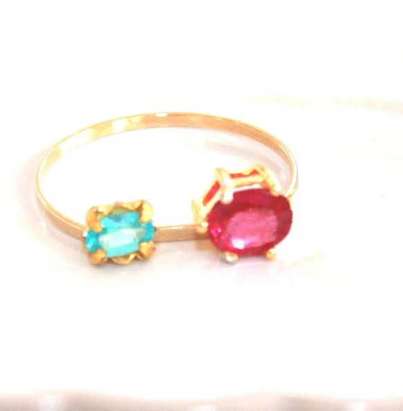 k18- nan goku - Paraiba Tourmaline & Ruby Ring 指輪・リング