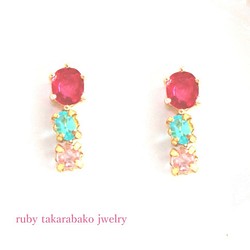- otome no hana - Pink Spinel & Paraiba & Ruby Earrings 1枚目の画像