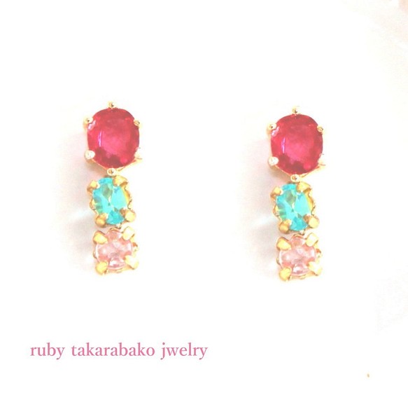 - otome no hana - Pink Spinel & Paraiba & Ruby Earrings 1枚目の画像
