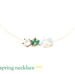 k10- spring green - Opal & emerald & Blue Topaz Necklace 1枚目の画像