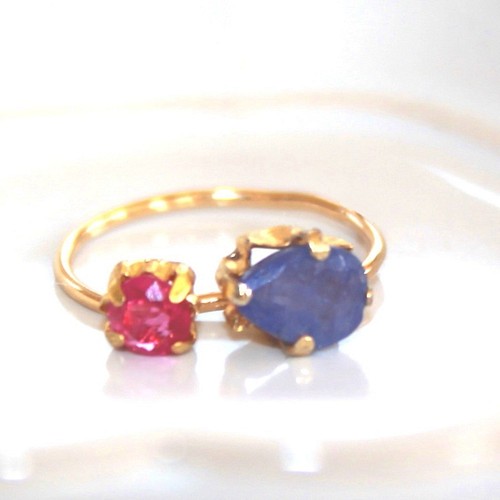 k18gp- hime - Pink & Blue Sapphire Ring 指輪・リング guinomi