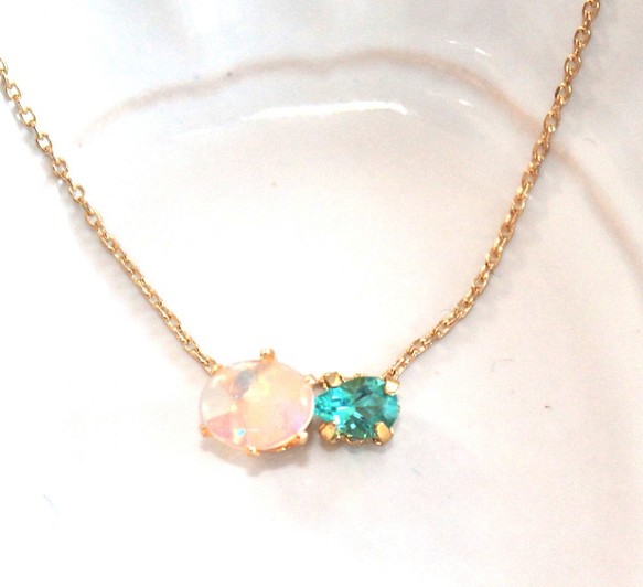 okaidoku- huwa kira- Opal & Apatite Necklace ネックレス