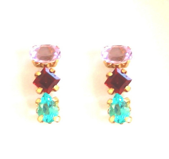 - kakukaku - Amethyst & Garnet & Apatite Earrings 1枚目の画像