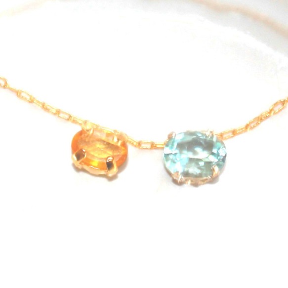 fashion - Yelllow Sphire & Blue Topaz Necklace ネックレス