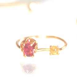 k18gp + k16gp - color - Yellow Diamond & Rubellite Ring 1枚目の画像