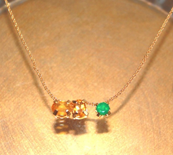 k10- golden - Citrine & Yellow Sapphire & Emerald Necklace