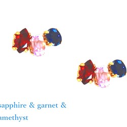 - party - Sapphire & Garnet & Amethyst Earrings/pierce 1枚目の画像