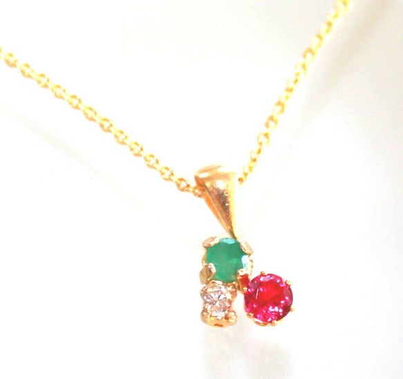 Creema限定☆彡New Year☆彡 k18gp Diamond & Ruby & Emerald