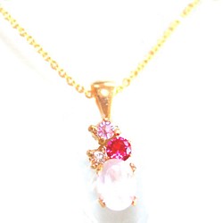 k18gp Ruby & Diamond & Pink Sapphire & Rose Quartz Necklace 1枚目の画像