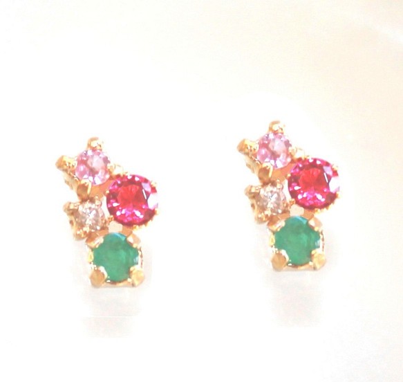 New Year☆彡 k18gp Diamond & Ruby & Emerald & Sapphire イヤリング