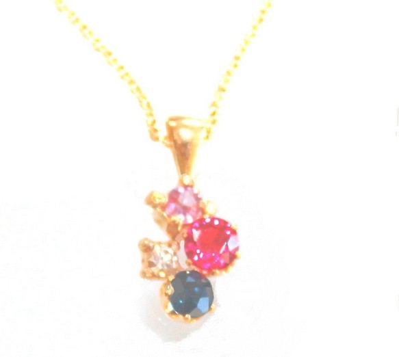 k18gp Ruby & Diamond & Pink & Blue Sapphire Necklace ネックレス