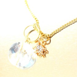 Blue Topaz  & Coin Crystal Necklace -14kgf-  ＋ルビーペンダントトップ 1枚目の画像