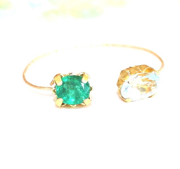 14kgf フォークリング ~ emerald & blue topaz ~ 指輪・リング guinomi