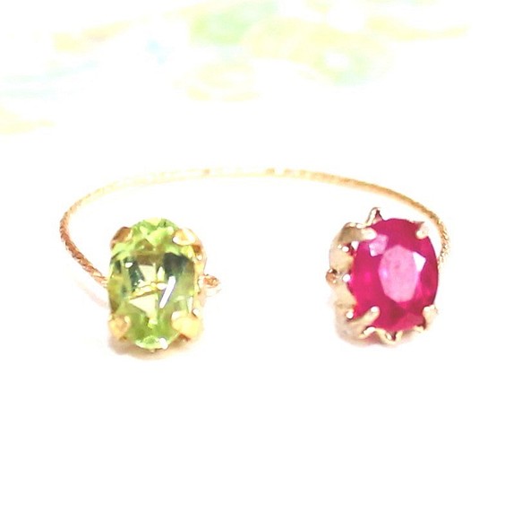 SALE 14kgf フォークリング ~ ruby & peridot ~ 指輪・リング guinomi