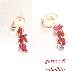 garnet & rubellite (pink tourmaline) earrings 1枚目の画像