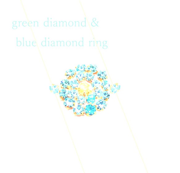 Natural blue Diamond & green diamond-k18 ring- 1枚目の画像