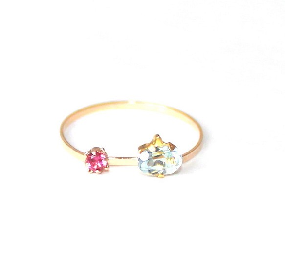 K18 Pink Sapphire (or tourmaline) & Blue Sapphire Ring