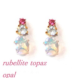 Rubellite & Topaz & Opal Earrings 1枚目の画像