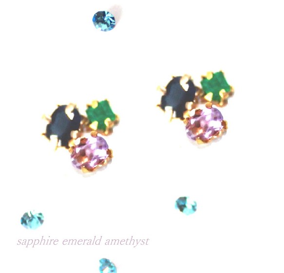 Sapphire & Emerald & Amethyst Earrings emmanuelfranca.com.br