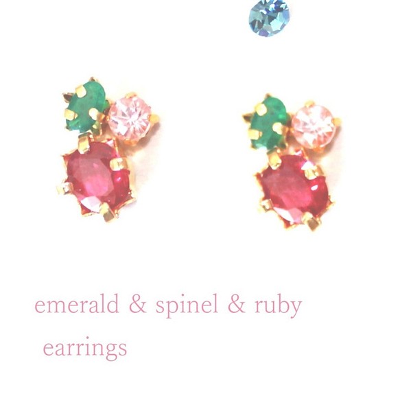 Emerald & Pink Spinel & Ruby Earrings www.avillsas.com