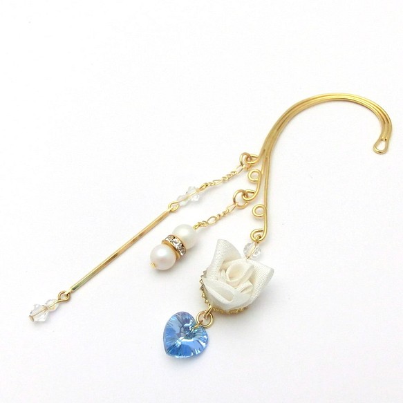 旋鈕工作耳鉤&lt;白藍色&gt; [角玫瑰]施華洛世奇時尚和成人 第1張的照片