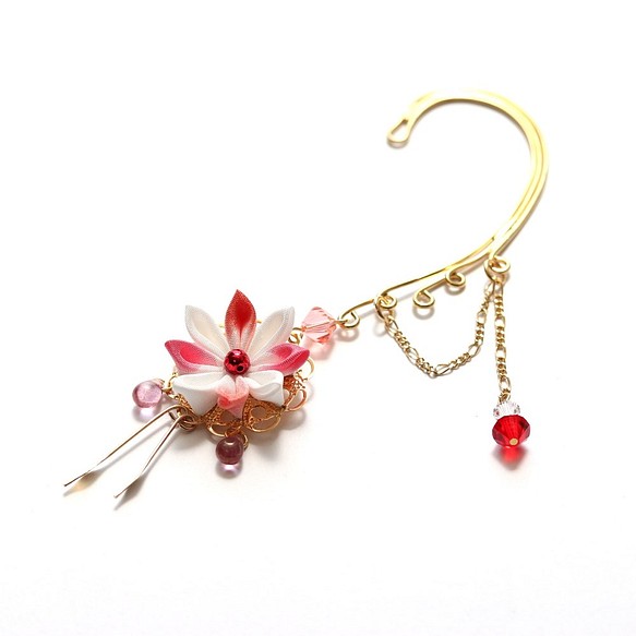 旋鈕工作耳鉤&lt;Asayake&gt; [花]施華洛世奇浴衣和服髮飾◎ 第1張的照片