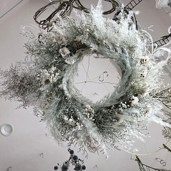 fluffy snow wreath (flying wreath)  ふわふわ フライングリース  ドライフラワー 1枚目の画像