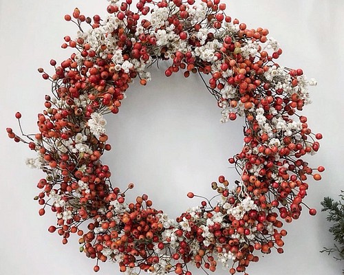 rose hip wreath : white mix ノイバラの実のリース　クリスマスリース ドライリース