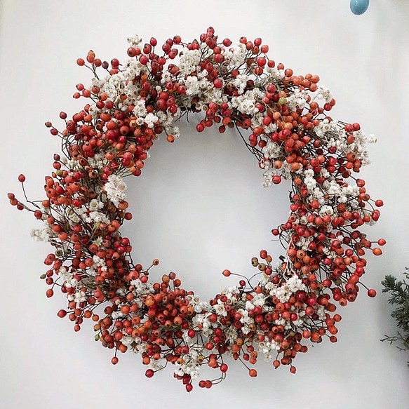 rose hip wreath : white mix ノイバラの実のリース クリスマスリース 