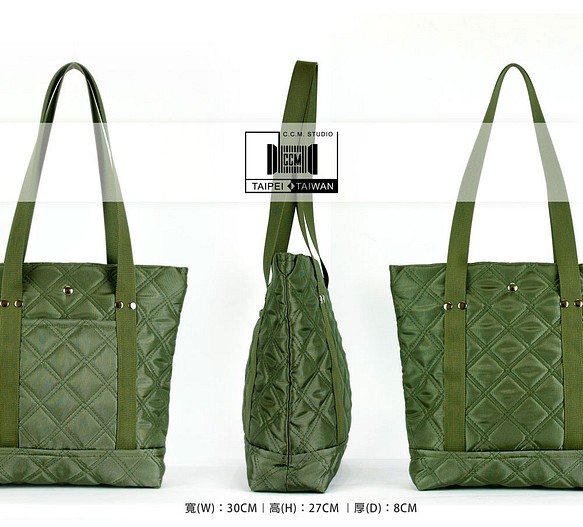 菱格紋呢絨托特包(軍綠-日本布料)-設計師手工包、手作包 Tote 第1張的照片
