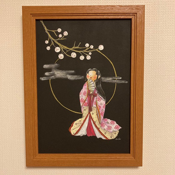 『名作童話2020』【チョークアート原画】蓬莱の玉の枝を仰ぐかぐや姫 1枚目の画像