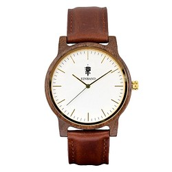 EINBAND Glanz WHITE 40mm棕色皮革木質手錶木質手錶 第1張的照片