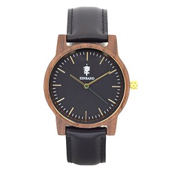 EINBAND Glanz BLACK 36mm黑色皮革木質手錶木質手錶 第1張的照片