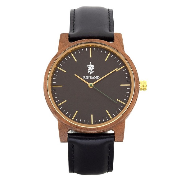 EINBAND Glanz BLACK 40mm ブラックレザー 木製腕時計 ウッドウォッチ 1枚目の画像