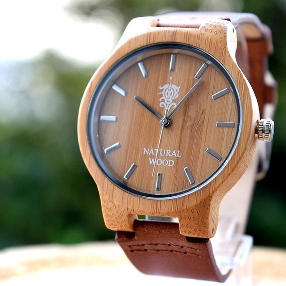 EINBAND Luft Bamboo皮革木製手錶40毫米 第1張的照片