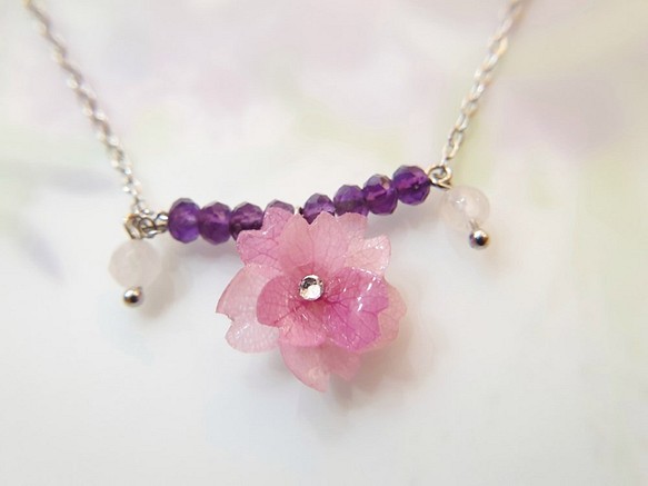 樱花真花珠寶頸鏈~~含天然寶石紫水晶及粉晶 第1張的照片