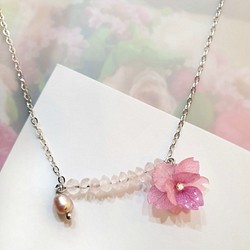 樱花真花珠寶頸鏈~~含天然寶石粉晶 第1張的照片
